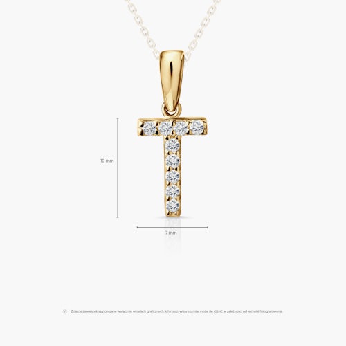 Zawieszka Litera T SAVICKI: złota, cyrkonie